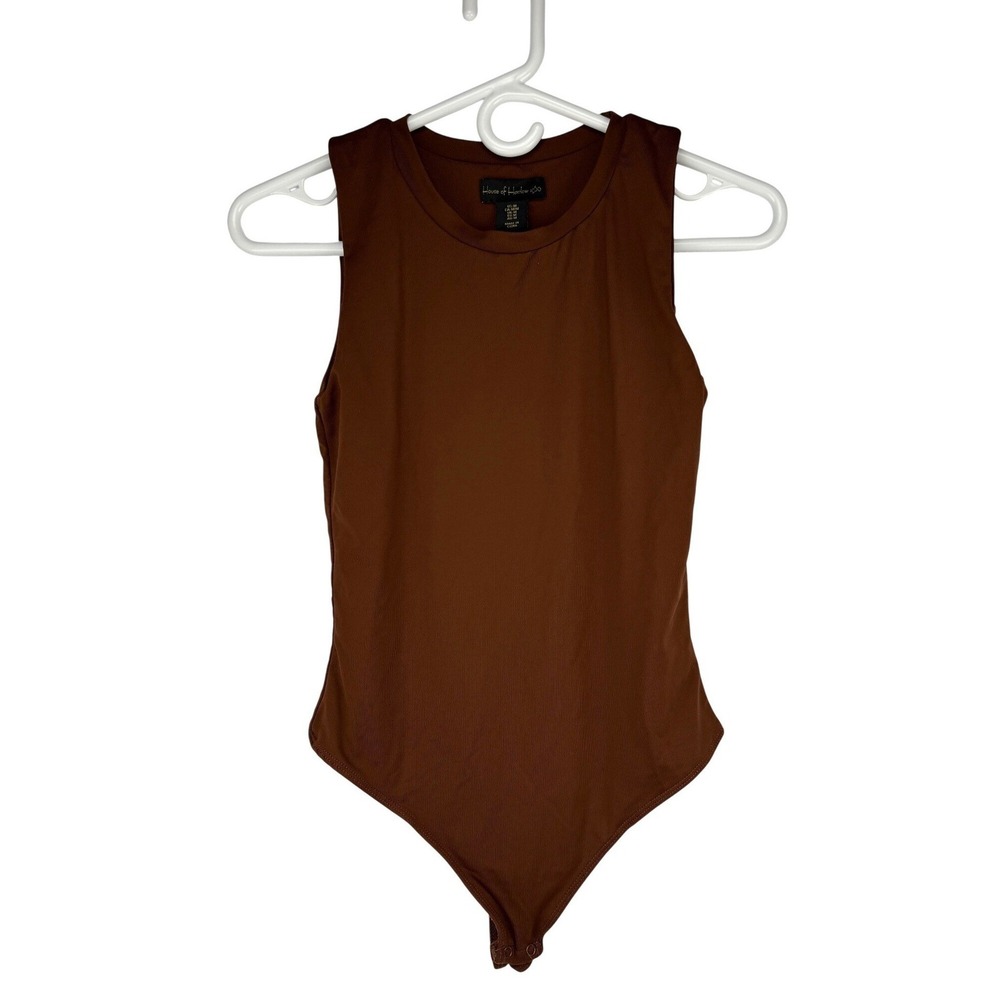 HOUSE OF HARLOW 1960 Ribbed Knit Brown Sleeveless Bodysuit Size M